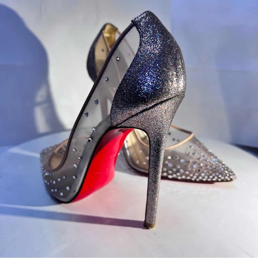 Christian Louboutin Follies Strass 100 Crystal Mesh Pumps Nude/Silver Glitter